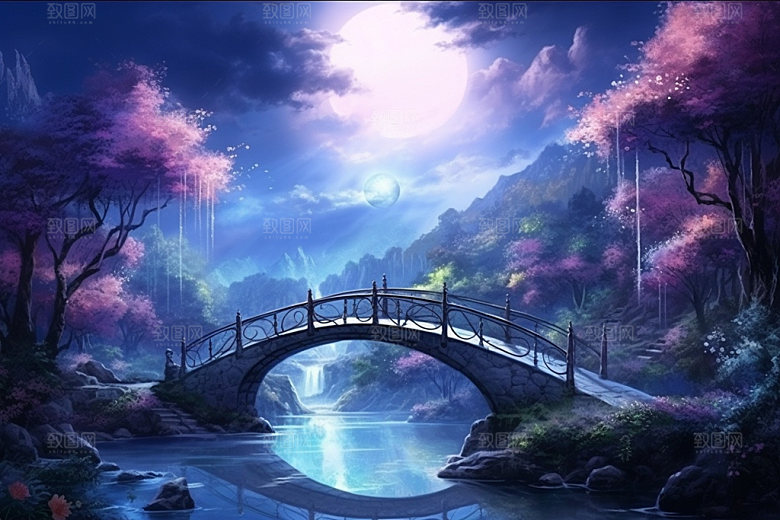 粉色七夕浪漫国风场景