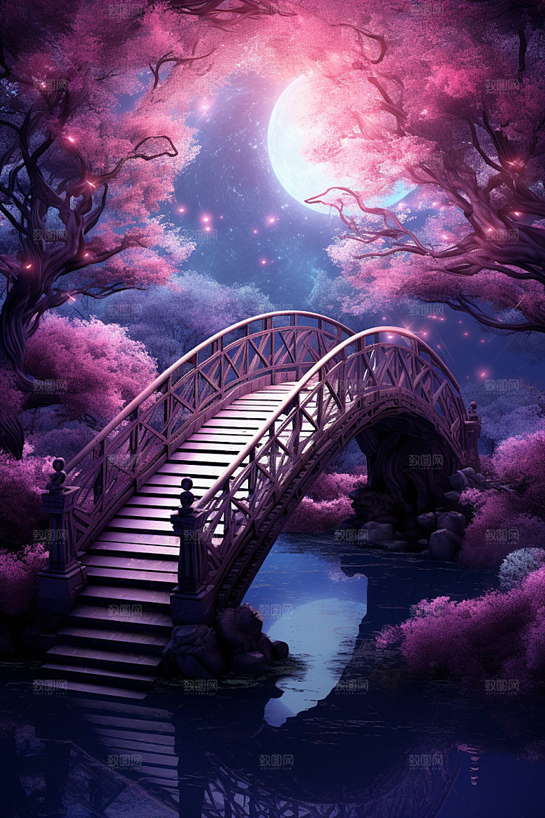 粉色七夕立体中式场景