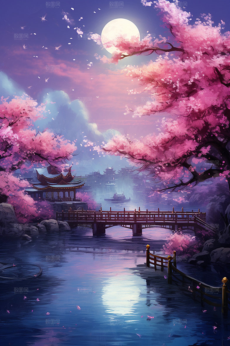 粉色七夕传统立体场景
