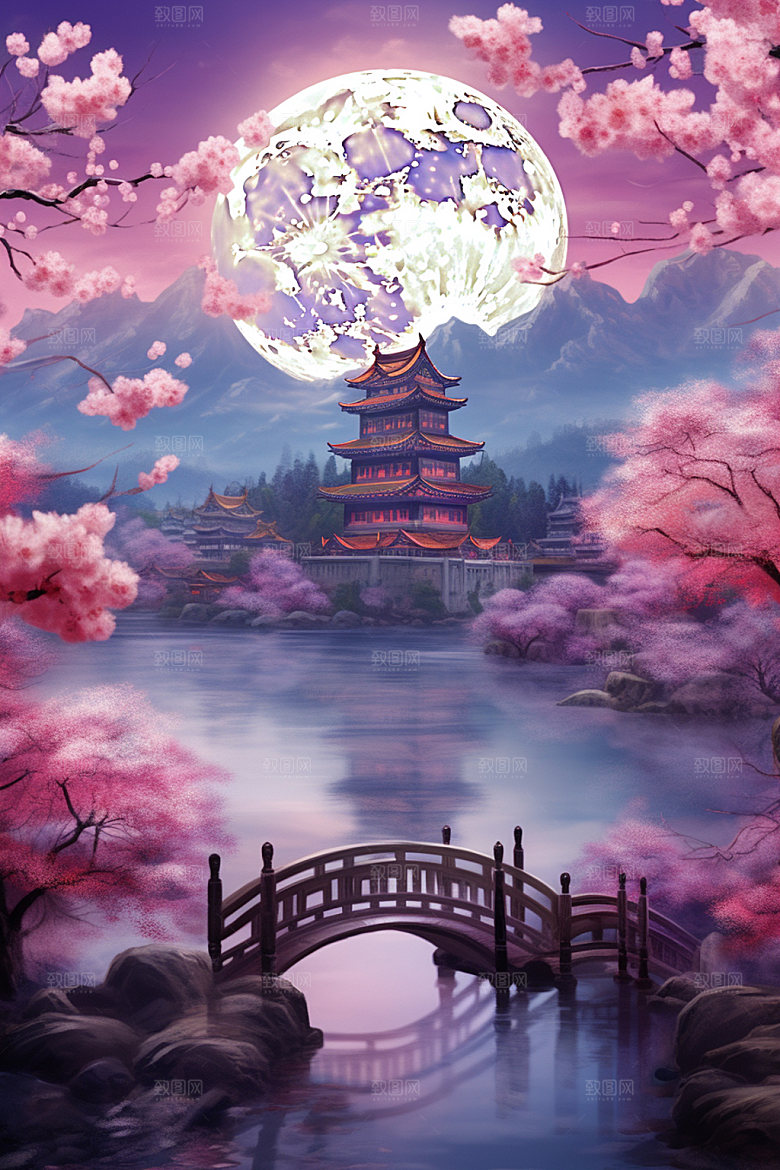 粉色七夕国风立体场景