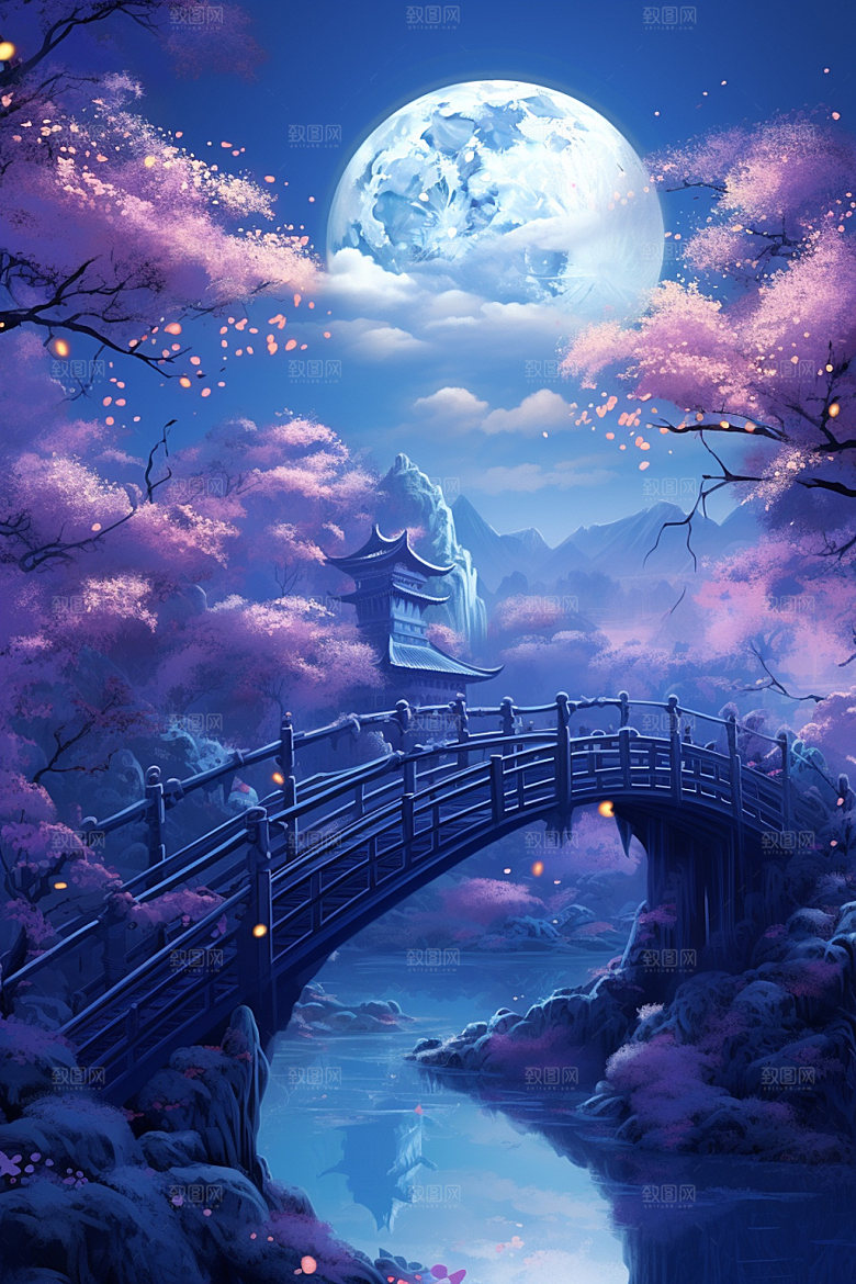 粉色七夕3D山水场景