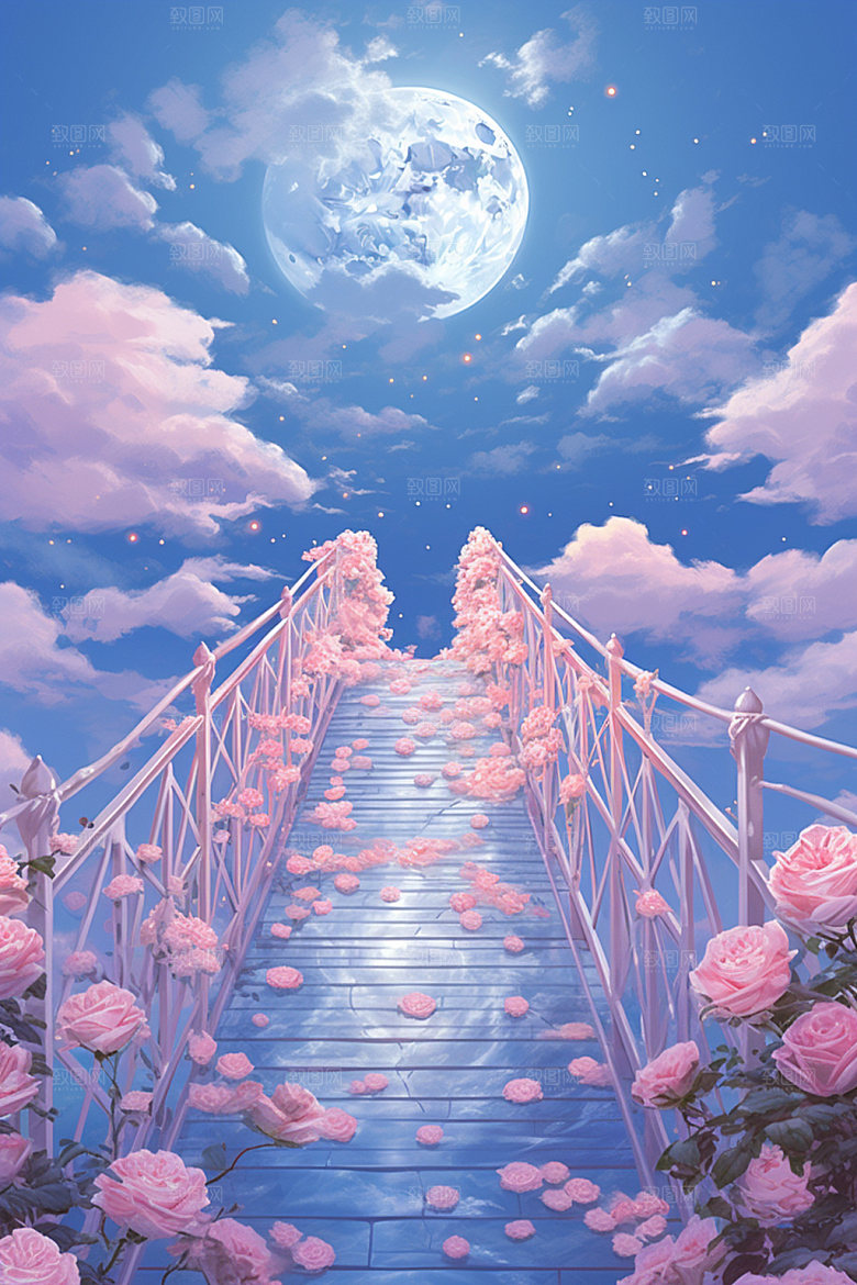 粉色七夕国风3D场景