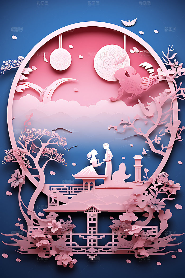 七夕精致浪漫艺术剪纸