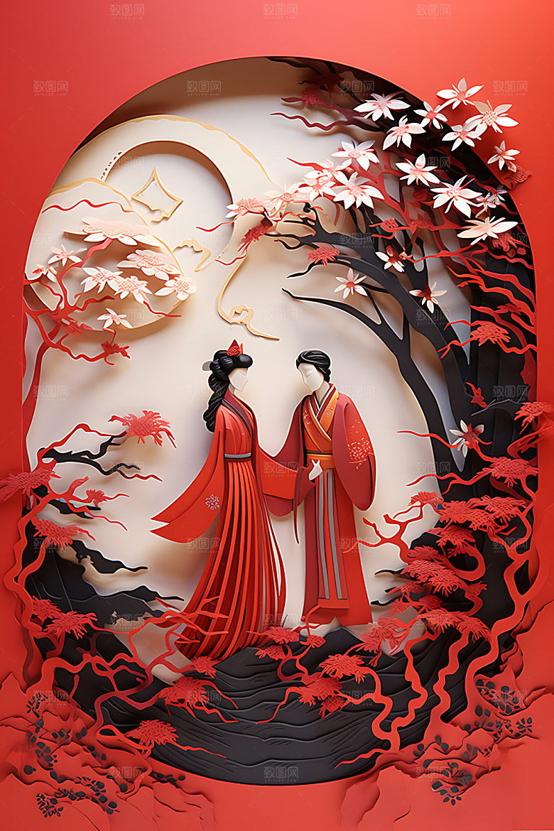 七夕中国风乞巧节艺术剪纸