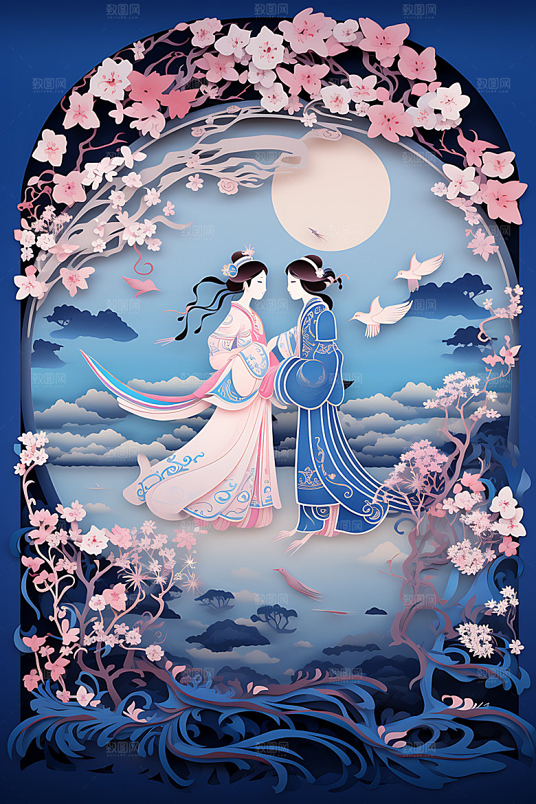 七夕乞巧节浪漫艺术剪纸