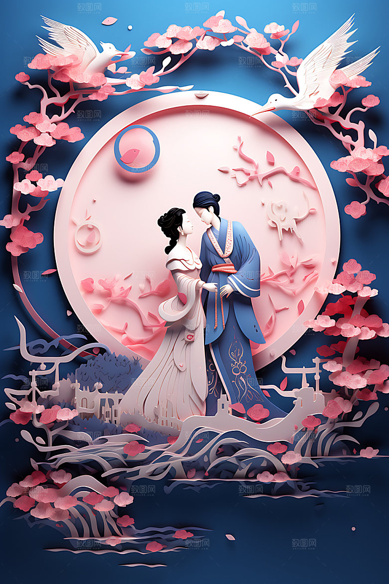 七夕情人节乞巧节艺术剪纸