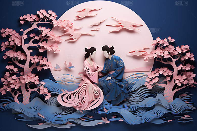 七夕传统文化乞巧节艺术剪纸