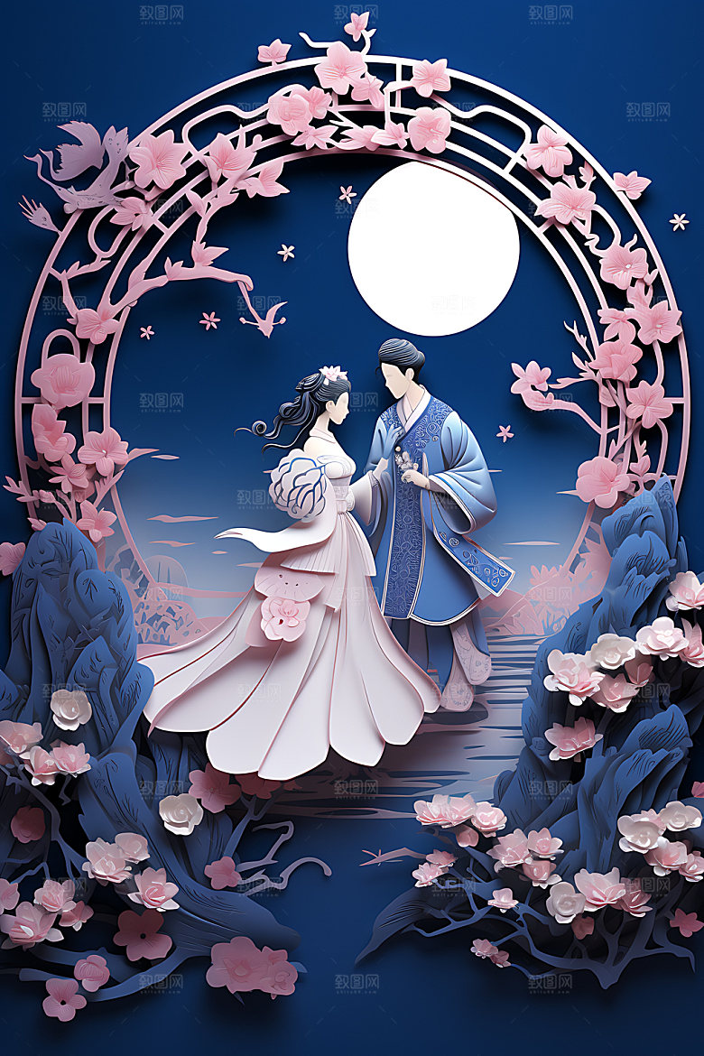 七夕中国风鹊桥相会艺术剪纸