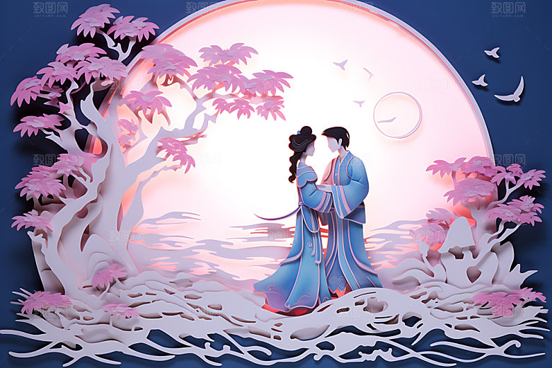 七夕精致情人节艺术剪纸