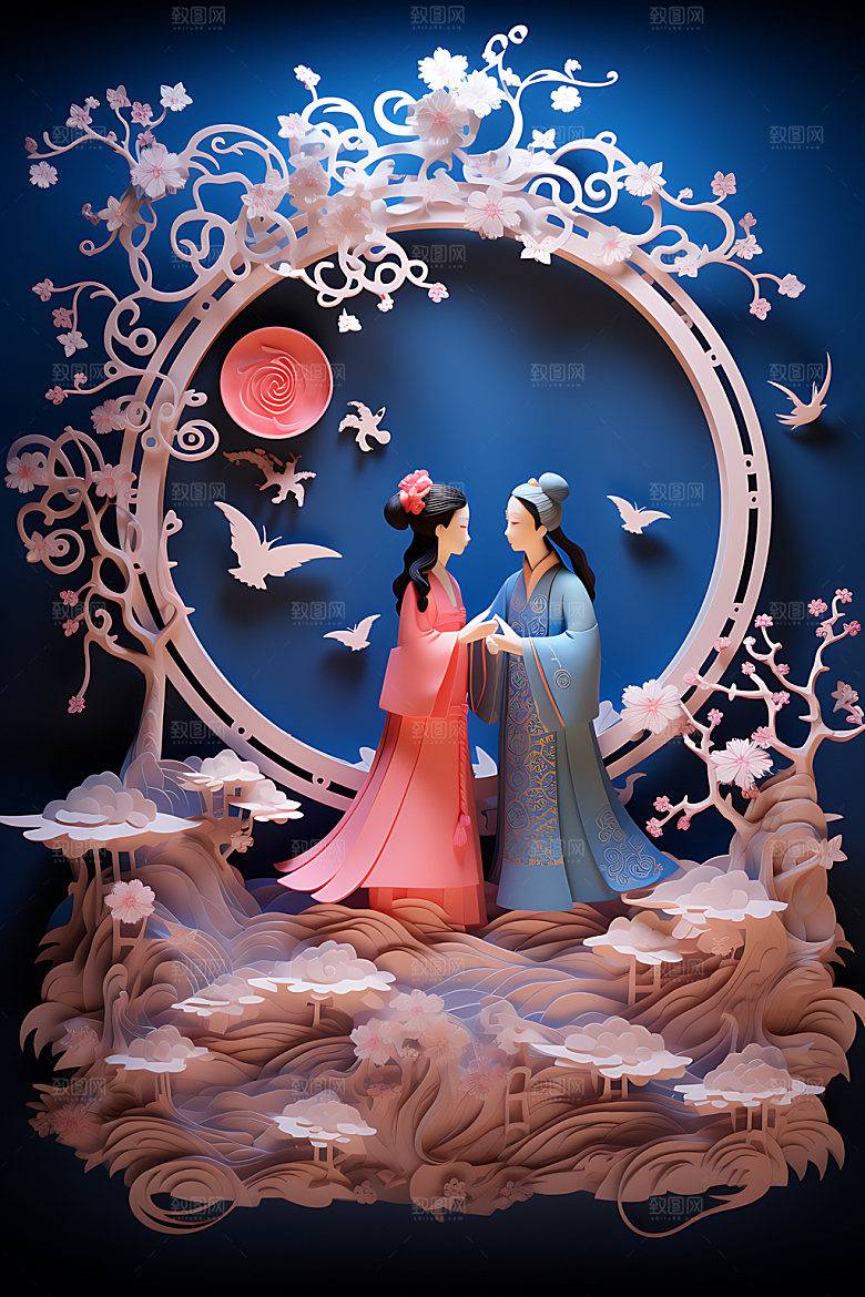 七夕乞巧节中国风艺术剪纸