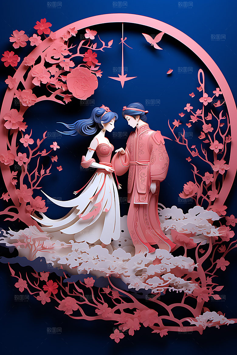 七夕中国风乞巧节艺术剪纸