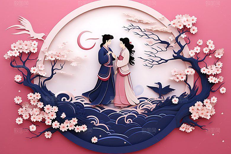 七夕精致浪漫艺术剪纸