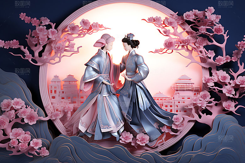 七夕浪漫精致艺术剪纸
