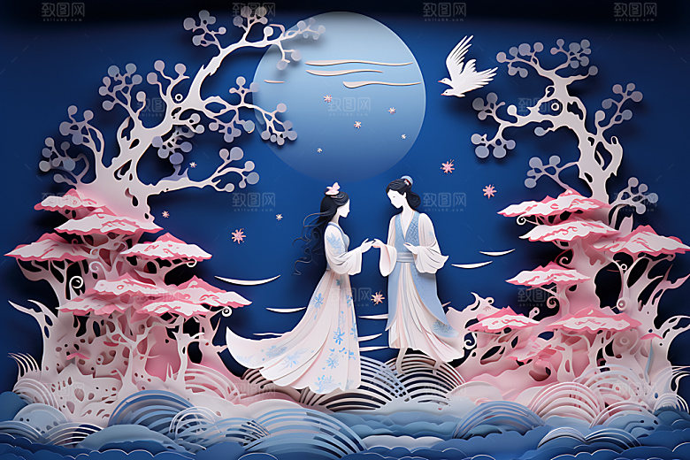 七夕浪漫精致艺术剪纸