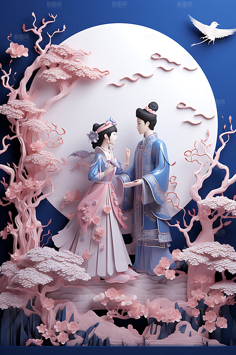 七夕中国风鹊桥相会艺术剪纸