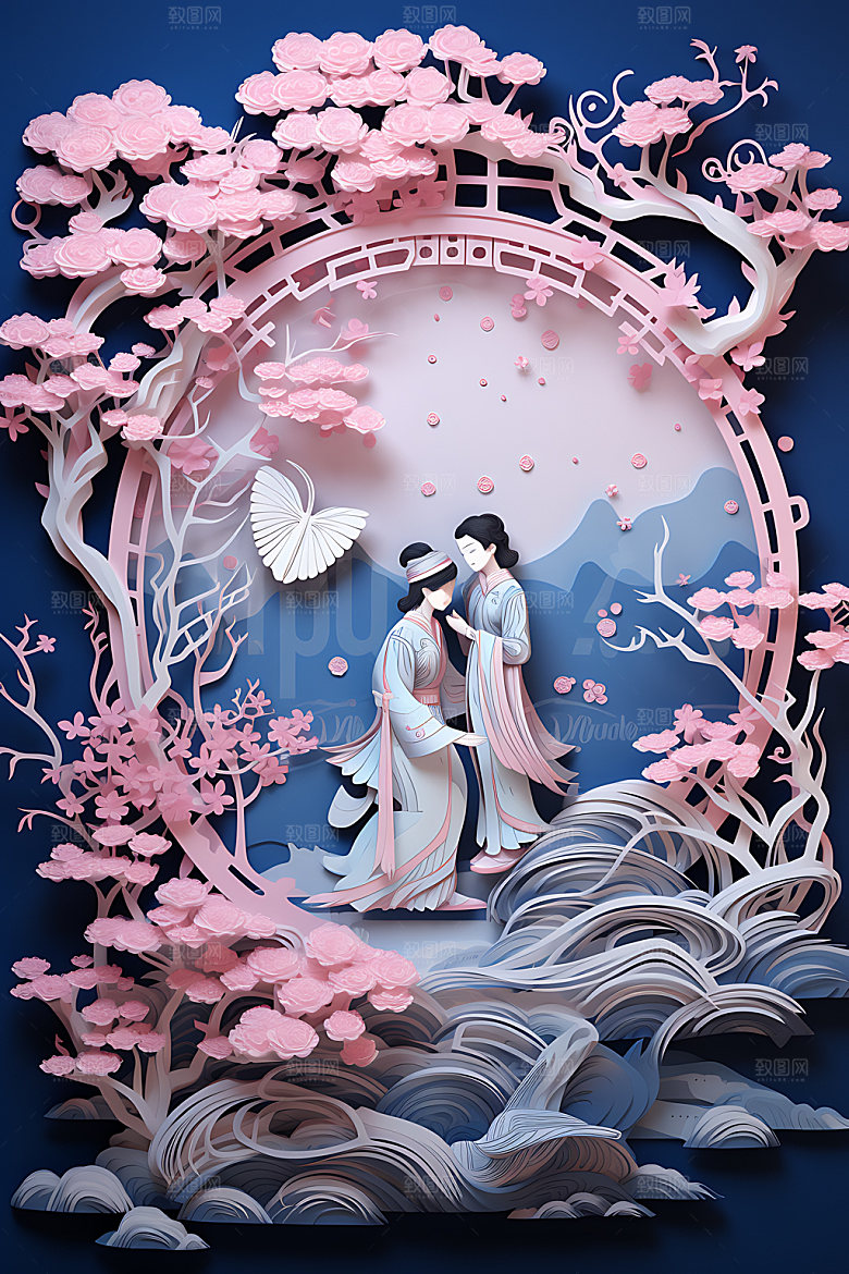 七夕浪漫中国风艺术剪纸