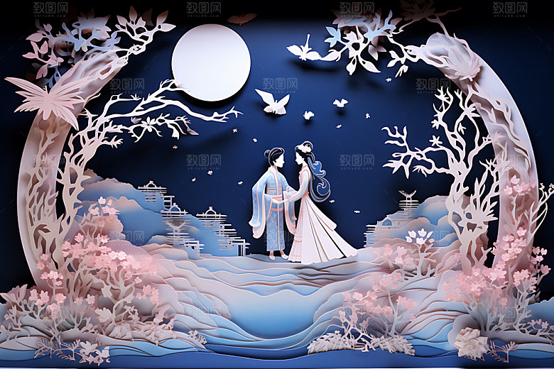 七夕情人节牛郎织女艺术剪纸