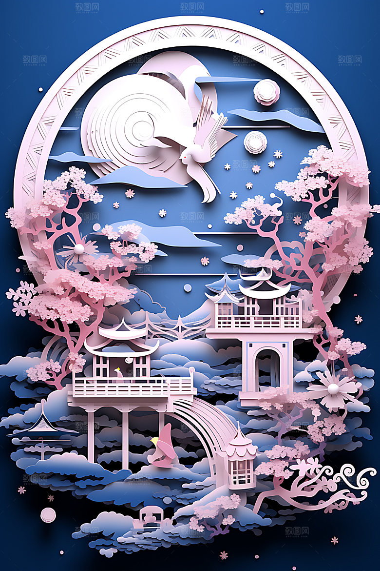 七夕鹊桥相会中国风艺术剪纸