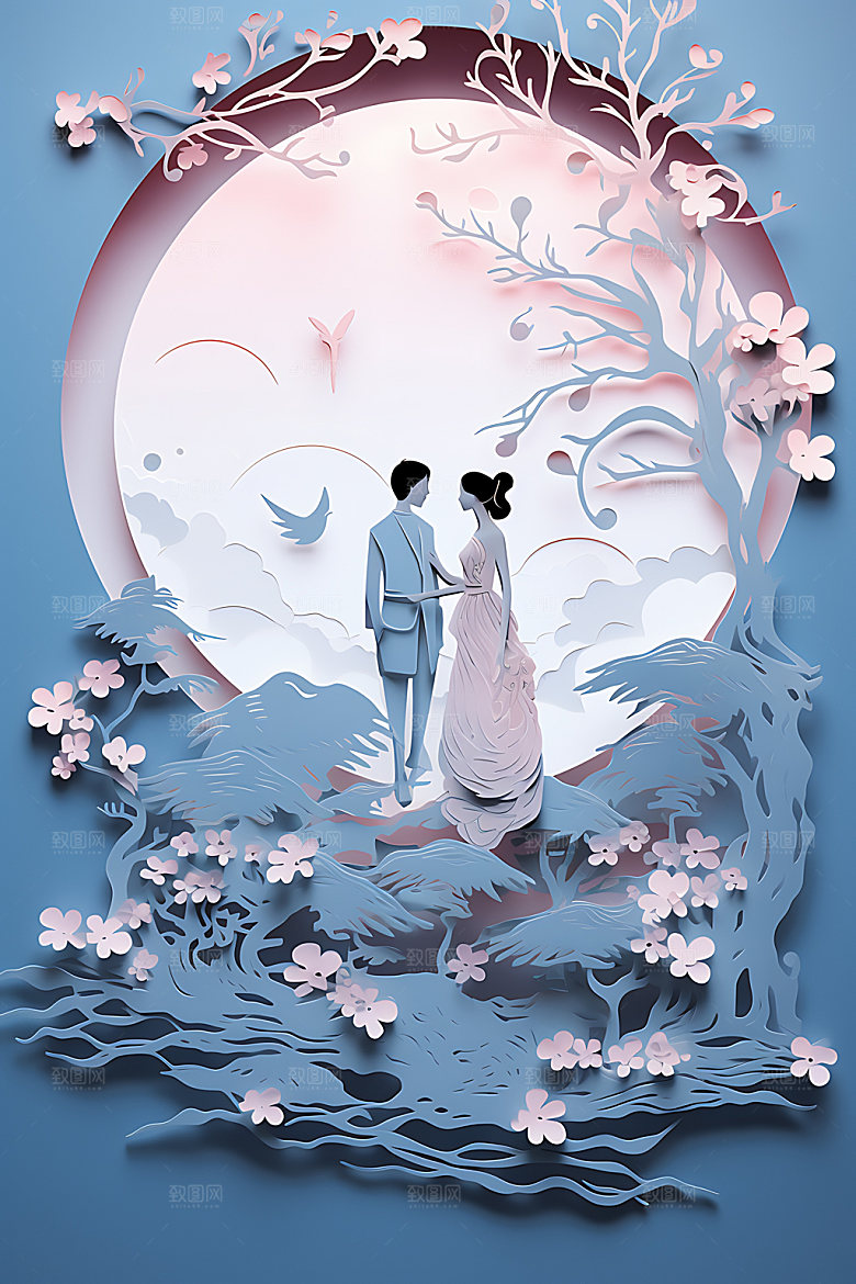 七夕乞巧节情人节艺术剪纸