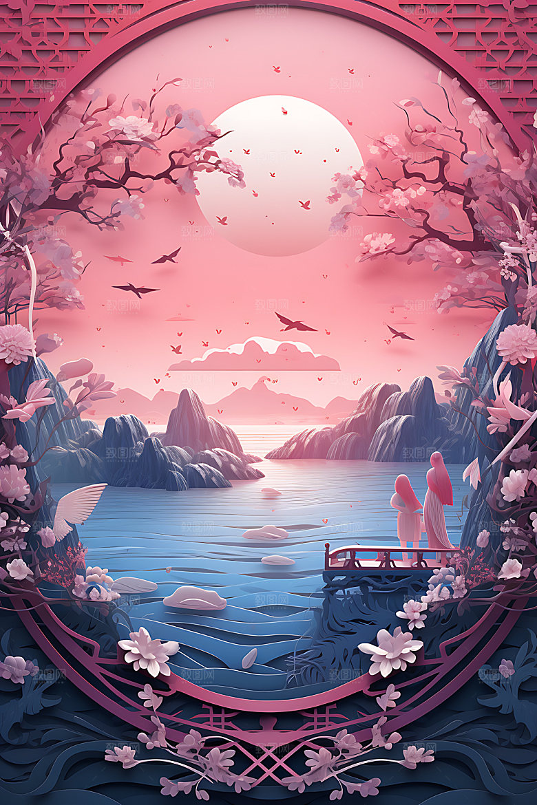 七夕情人节牛郎织女艺术剪纸