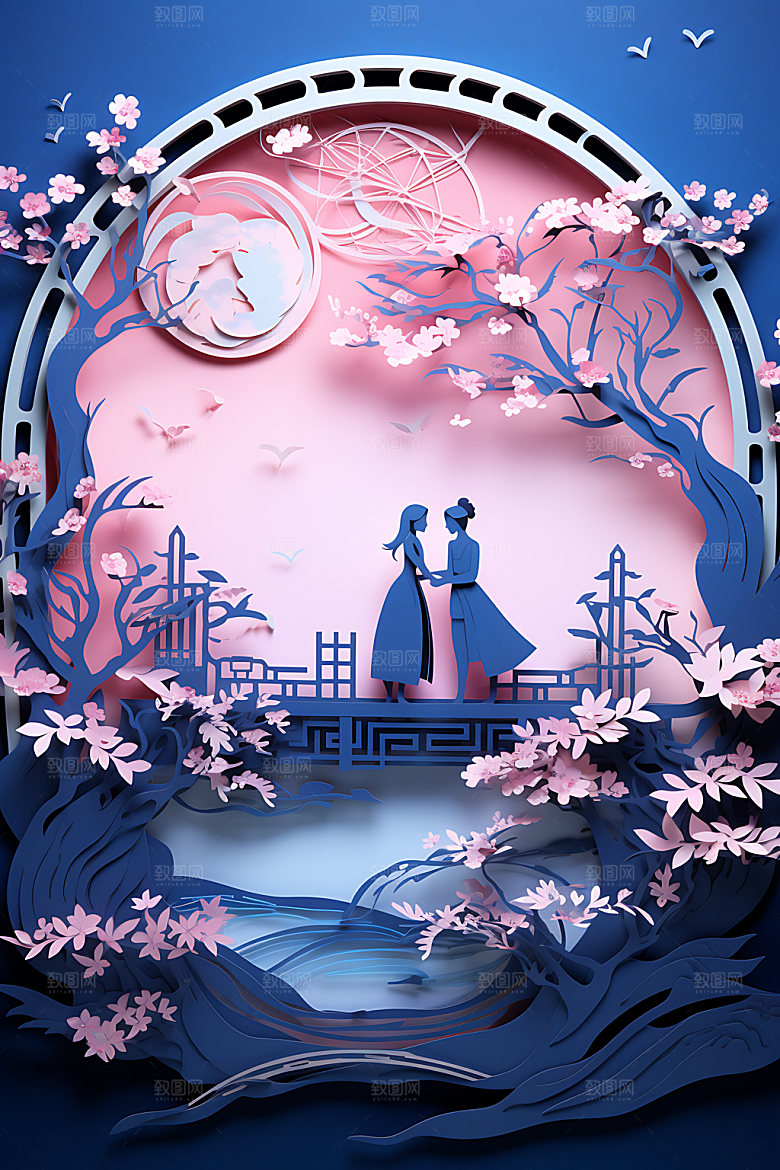 七夕情人节传统文化艺术剪纸