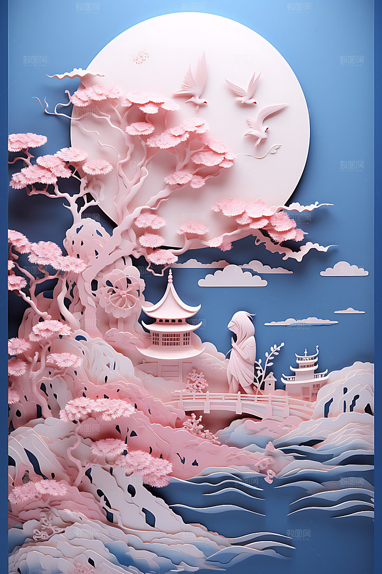 七夕牛郎织女中国风艺术剪纸