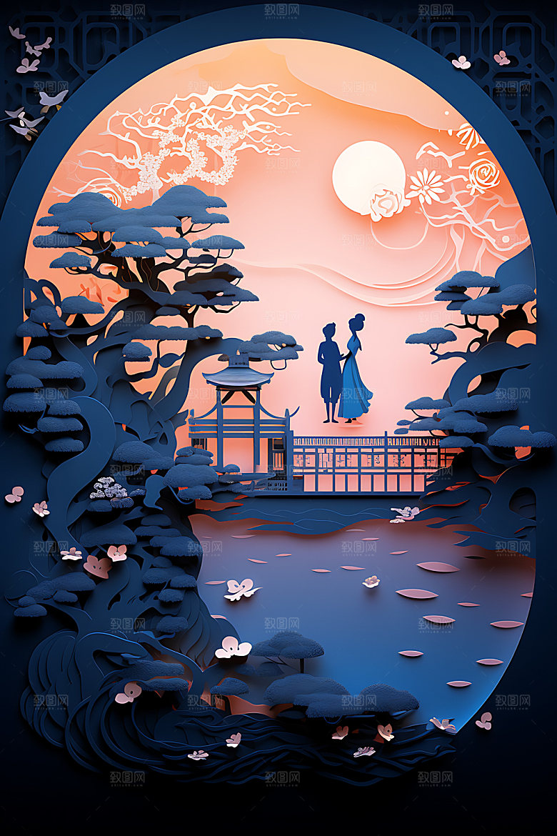 七夕精致乞巧节艺术剪纸
