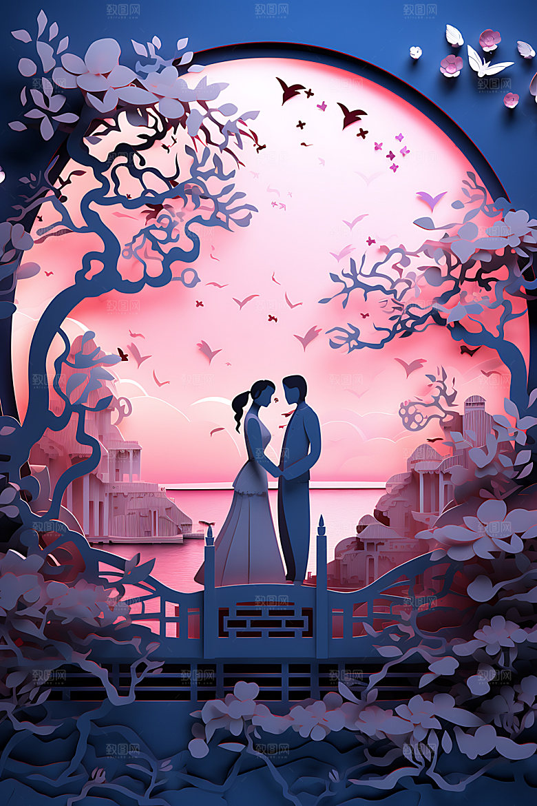 七夕乞巧节情人节艺术剪纸