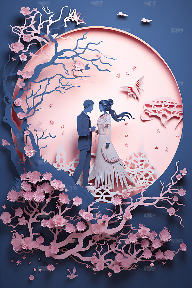 七夕牛郎织女情人节艺术剪纸