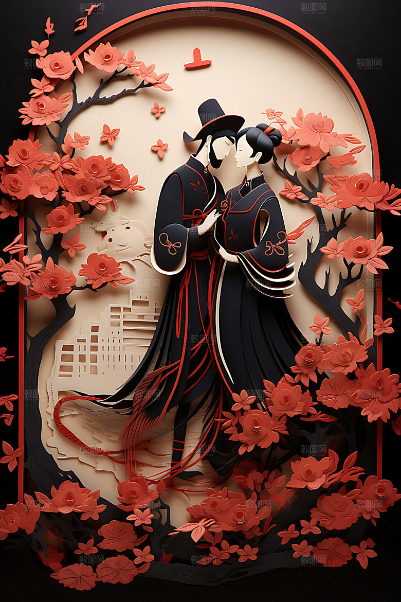 七夕情人节浪漫艺术剪纸