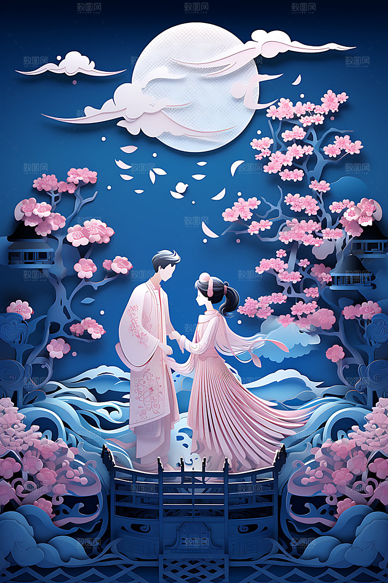 七夕牛郎织女乞巧节艺术剪纸