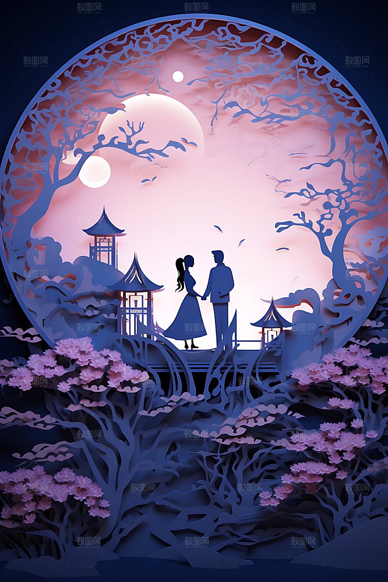七夕牛郎织女情人节艺术剪纸