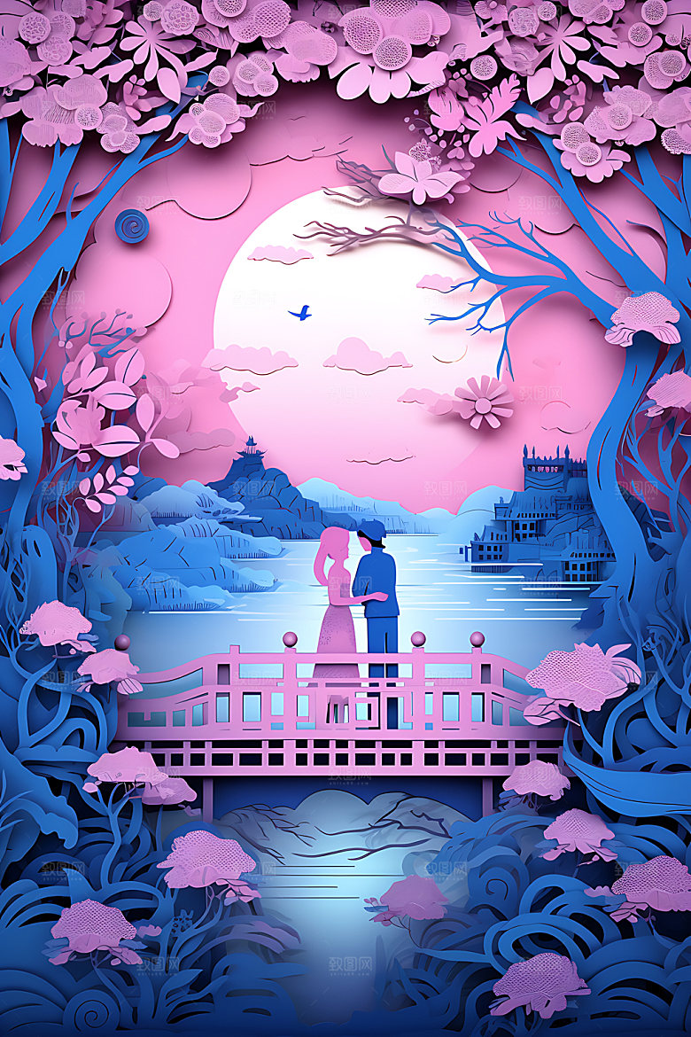 七夕牛郎织女精致艺术剪纸