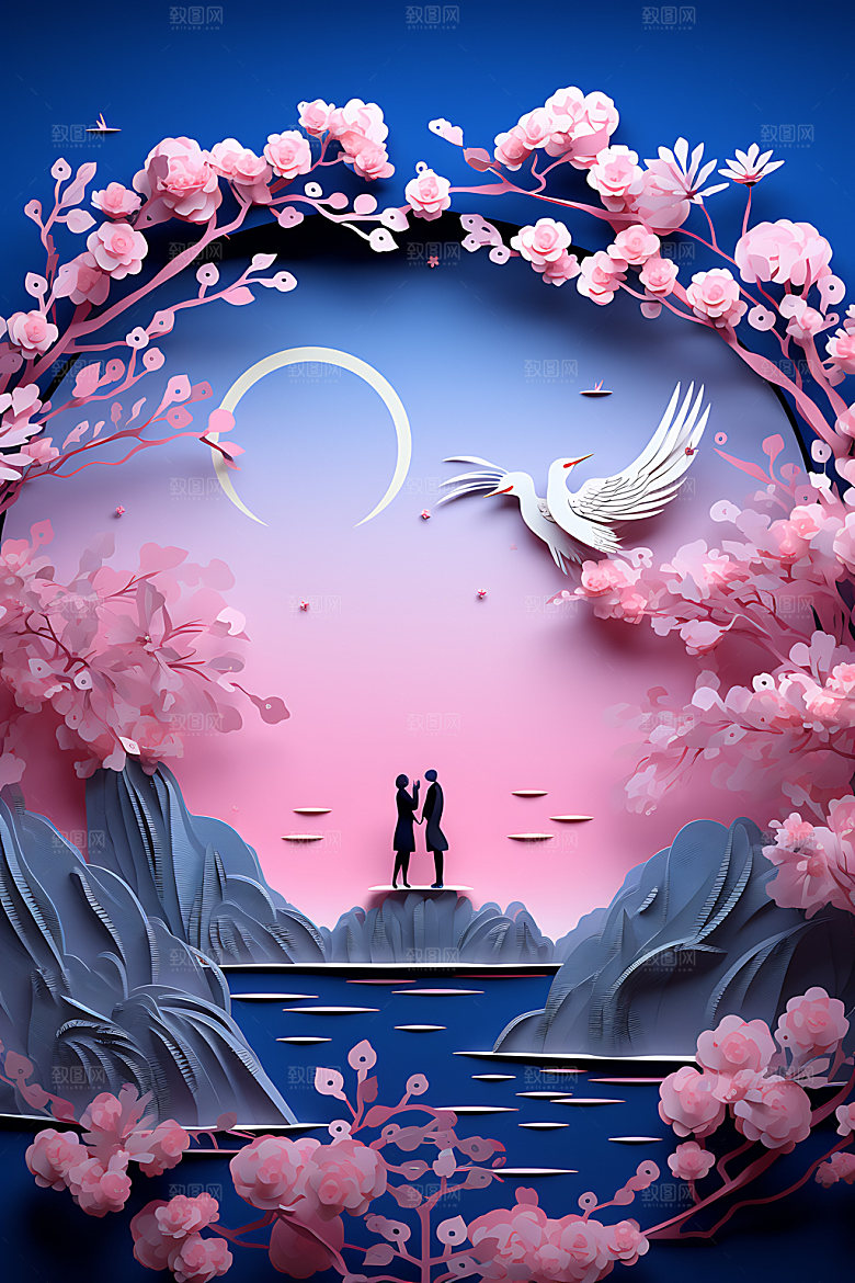 七夕情人节中国风艺术剪纸