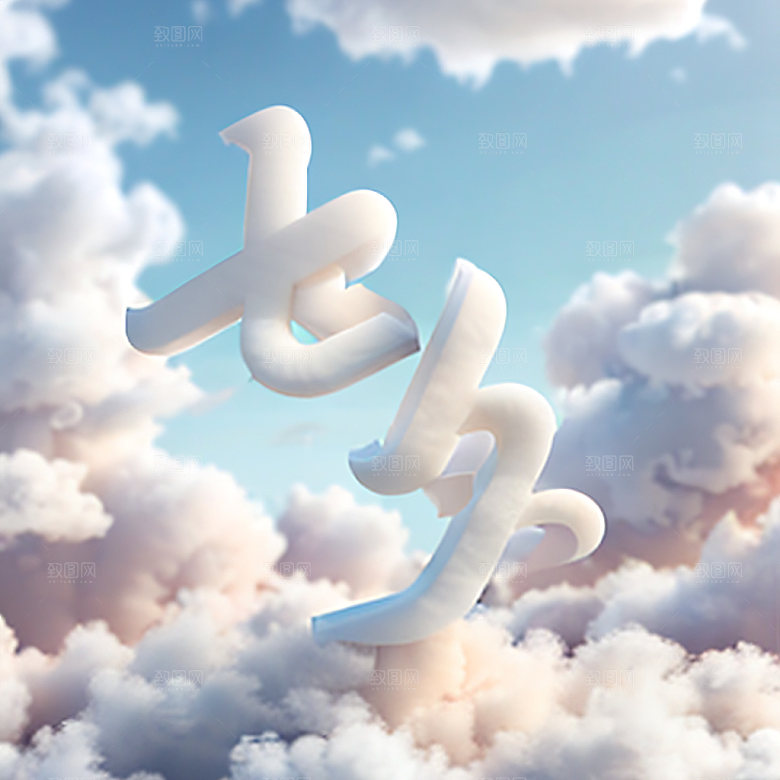 七夕风格化立体字艺术字