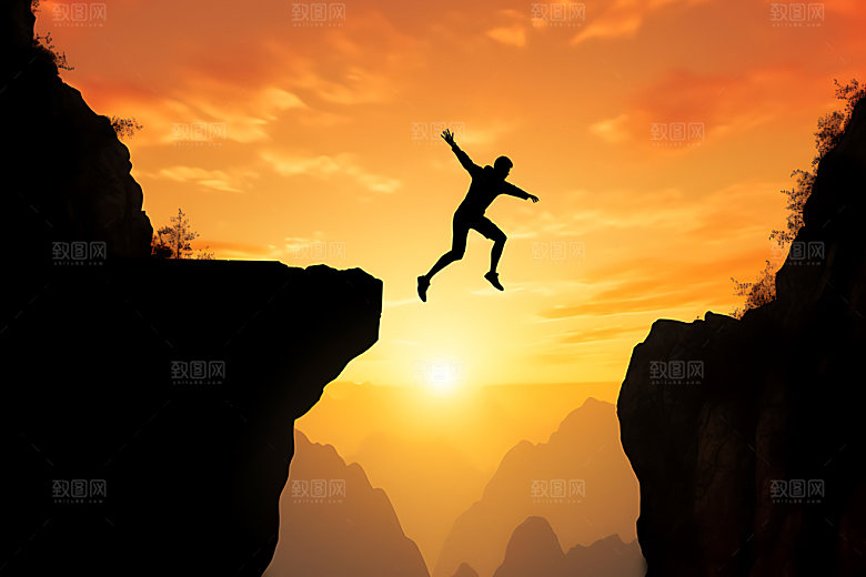 飞跃挑战迎难而上人物剪影摄影图