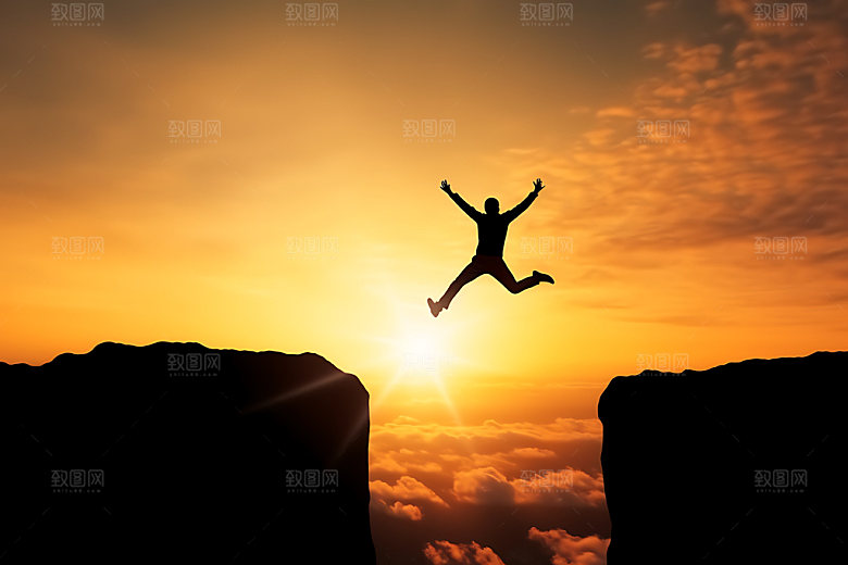 飞跃挑战企业文化人物剪影摄影图