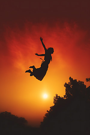 飞跃跳跃企业精神人物剪影摄影图