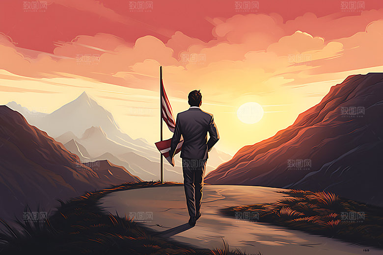 企业文化坚持努力扁平风插画