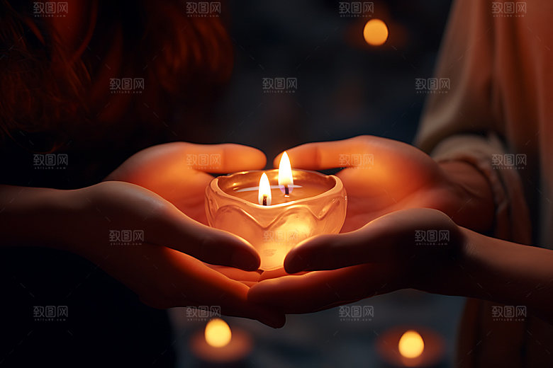 蜡烛祈福烛光摄影图