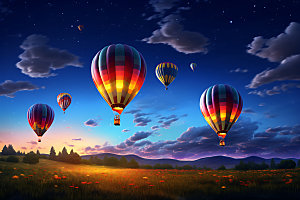 热气球自然旅行摄影图