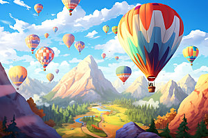 热气球景色自然插画