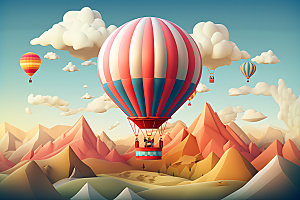 热气球风光旅行插画