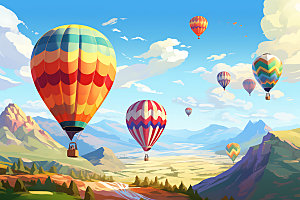 热气球山野户外插画
