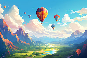 热气球旅游自然插画