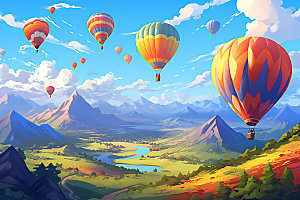 热气球旅行户外插画