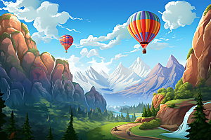 热气球山野自然插画