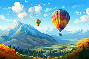热气球户外景观插画