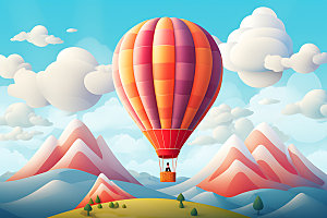 热气球旅游景观插画