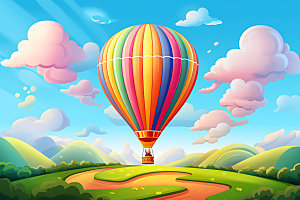 热气球山野风光插画